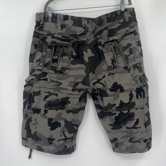TwoGe Y2K Camo Cargo Mens Shorts Sz 38 Gray Skater Grunge Utility Pockets Street - Picture 6 of 11
